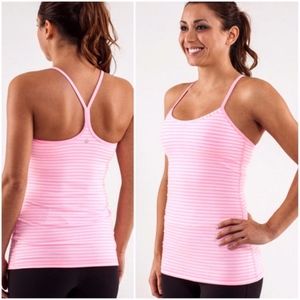 Lululemon Pink & White Strip Power Y Tank